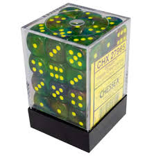 36 Maple Green w/yellow Borealis 12mm d6 Dice Block - CHX27965